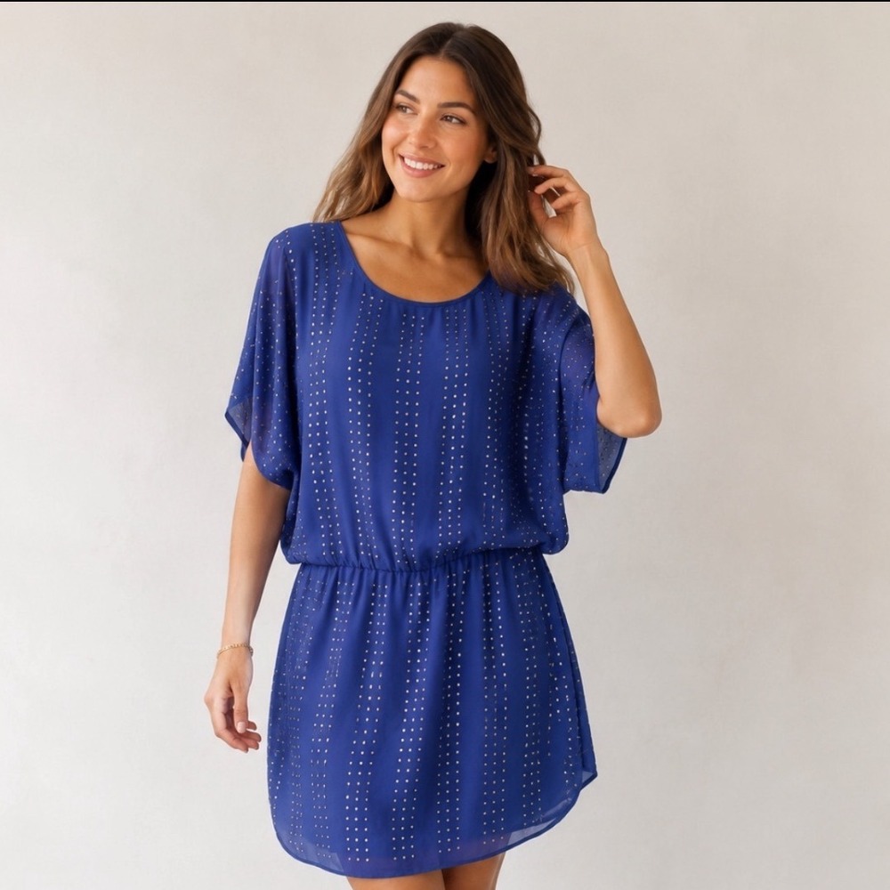 Blaque Label Womens Blue Studded Dolman Sleeve Mini Dress BQD738 Size M